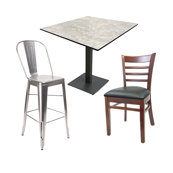 Restaurant commercial grade tables, tabletops, chairs, barstools, booths, indoor furniture, and outdoor furniture are available for restaurants in central Florida at Central Florida Restaurant Supply located in Winter Haven, FL