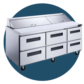 sandwich-prep-station Commercial grade refrigerated prep station that is used in restaurants, hotels, kitchen, and foodservice locations. Available at Central Florida Restaurant Supply in Winter Haven, FL