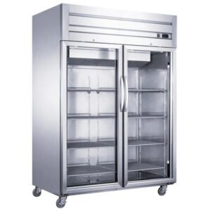 Dukers 2 door commercial freezer or refrigerator top mount in stainless steel with glass door. Available at Central Florida Restaurant Supply in Winter Haven, FL serving all of Polk County, Lake County, Orange County, Four Corners, and central Florida counties.
