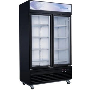2 door glass reach in merchandiser freezer from Dukers. Includes adjustable shelving and on 4 inch casters. Available at Central Florida Restaurant Supply in Winter Haven, FL serving all of Polk County, Lake County, Orange County, Four Corners, and central Florida counties.