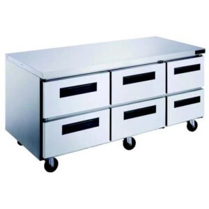 Six drawer undercounter refrigerator and undercounter freezer in stainless steel from Dukers. Available at Central Florida Restaurant Supply in Winter Haven, FL serving all of Polk County, Lake County, Orange County, Four Corners, and central Florida counties.