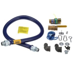 DormontĀ® Gas Connector Kit, 48"L x 3/4" NPT, includes ball valve, snapfast disconnect, heavy duty gas hose with blue plastic coating, equipment restraining device, (2) street elbows