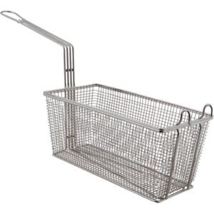 Fry Basket, twin, 13-1/4" x 6-1/2" x 6" H, rectangular, front hook, nickel plated (replacement basket for Cecilware, Keating, Pitco, Southbend, Vulcan Hart & Wolf fryers)