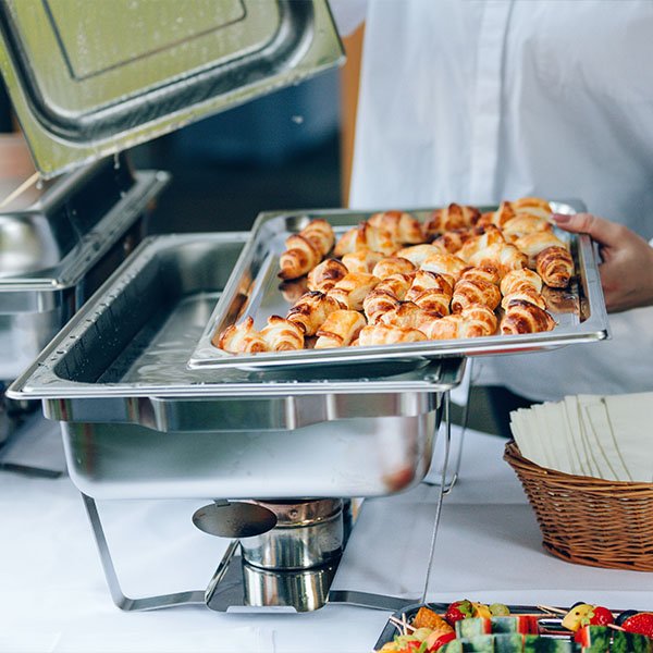 chefing-pan-for-smallwares Commercial countertop refrigeration at a hotel.