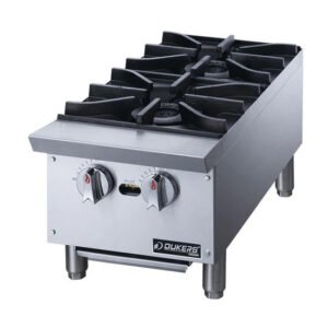 Dukers DCHPB12 12-inch Wide hot plate with 2 burners. Available in liquid propane or natural gas. Available at Central Florida Restaurant Supply in Winter Haven, FL serving all of Polk County, Lake County, Orange County, Four Corners, and central Florida counties.