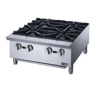 Dukers DCHPB24 24-inch wide hot plate with 4 burners. Available in liquid propane or natural gas. Available at Central Florida Restaurant Supply in Winter Haven, FL serving all of Polk County, Lake County, Orange County, Four Corners, and central Florida counties.
