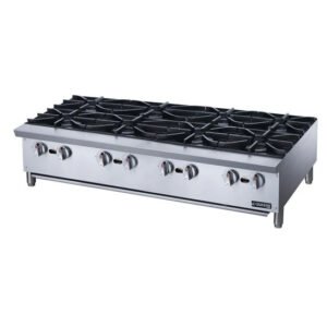 Dukers DCHPB48 48-inch wide hot plate with 8 burners. Available in liquid propane or natural gas. Available at Central Florida Restaurant Supply in Winter Haven, FL serving all of Polk County, Lake County, Orange County, Four Corners, and central Florida counties.