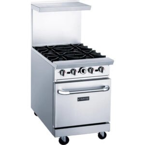 Dukers DCR24-4 burner gas rannge with oven. Available in liquid propane or natural gas. Available at Central Florida Restaurant Supply in Winter Haven, FL serving all of Polk County, Lake County, Orange County, Four Corners, and central Florida counties.
