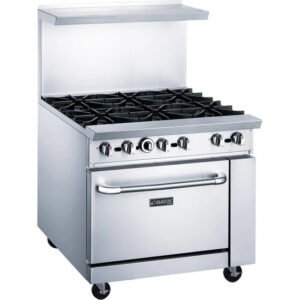 Dukers DCR36 6 burner range with oven. Available in liquid propane or natural gas. Available at Central Florida Restaurant Supply in Winter Haven, FL serving all of Polk County, Lake County, Orange County, Four Corners, and central Florida counties.