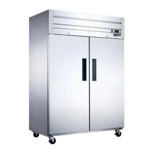 Dukers 2-door commercial freezer or refrigerator in stainless steel. Available at Central Florida Restaurant Supply in Winter Haven, FL serving all of Polk County, Lake County, Orange County, Four Corners, and central Florida counties.