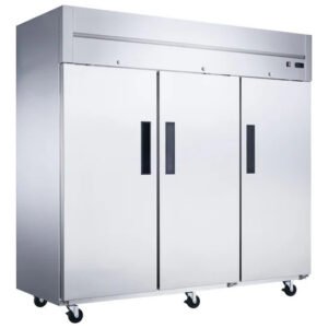 Dukers 3-door commercial freezer or refrigerator in stainless steel. Available at Central Florida Restaurant Supply in Winter Haven, FL serving all of Polk County, Lake County, Orange County, Four Corners, and central Florida counties.