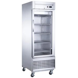 Dukers single door commercial freezer or refrigerator in stainless steel with glass door. Available at Central Florida Restaurant Supply in Winter Haven, FL serving all of Polk County, Lake County, Orange County, Four Corners, and central Florida counties.