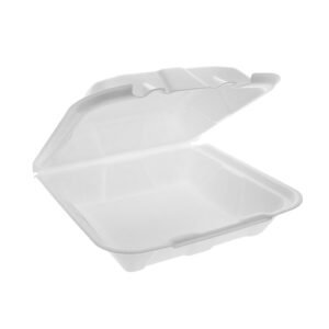To-Go Container 9" x 9" x 3.25" Foam Hinge Lid - White - 150 per Case