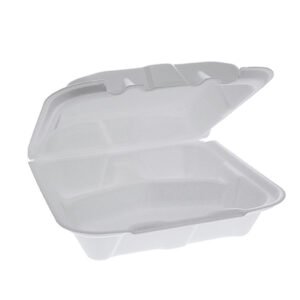 To-Go Container 8"x 8" - 3 Comp.  Foam Hinged Lid - White - 150 per Case