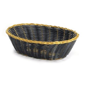 Bread Basket 9" x 6-1/2" x 2-1/2" Oval - Black/Gold Trim
