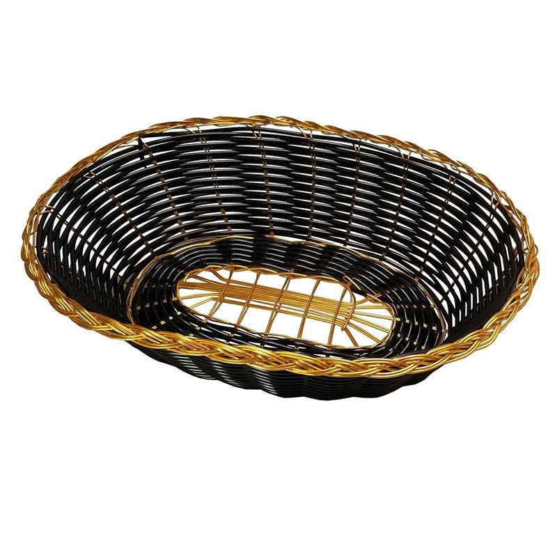 Bread Basket 9" x 6-1/2" x 2-1/2" Oval - Black/Gold Trim - Image 2