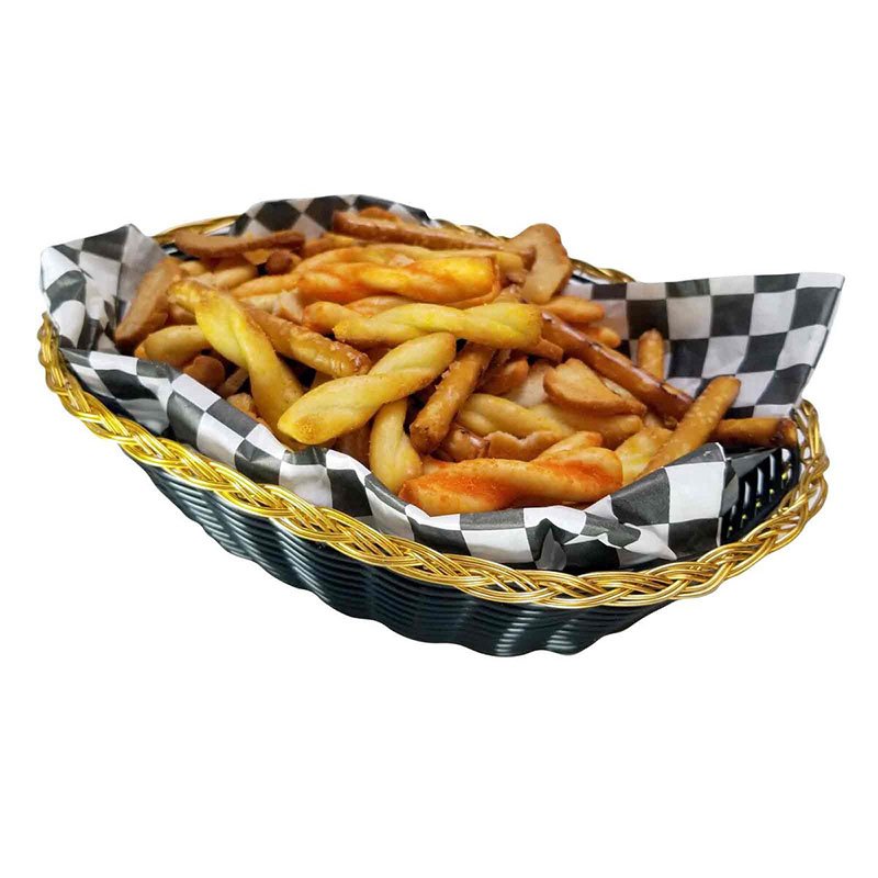 Bread Basket 9" x 6-1/2" x 2-1/2" Oval - Black/Gold Trim - Image 3