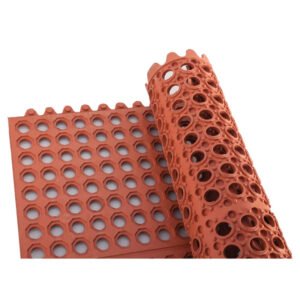 Rubber Floor Mat, 3' x 3' Interlocking - Red