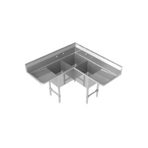3 Compartment Corner Sink w/Drainboards & Backsplash