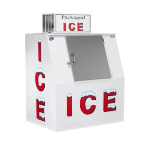 Outdoor ice merchandiser slant front, 40 bag capacity