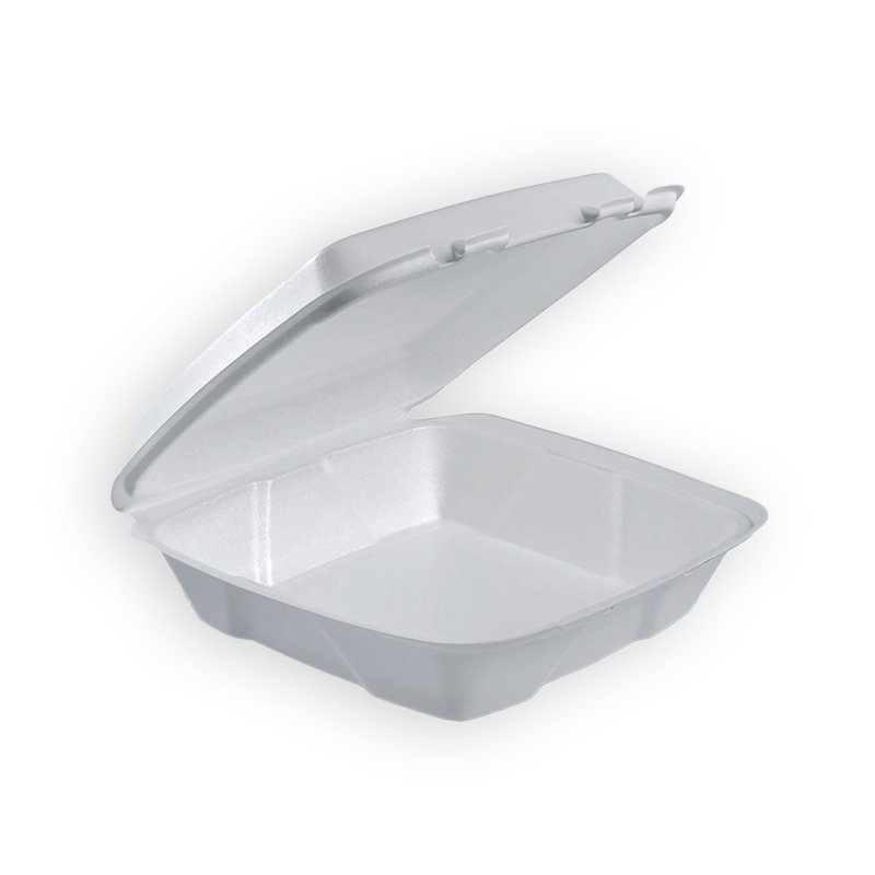 9" x 6" x 2 3/4" Foam To-Go Container - w/Hinged Lid - White - 200