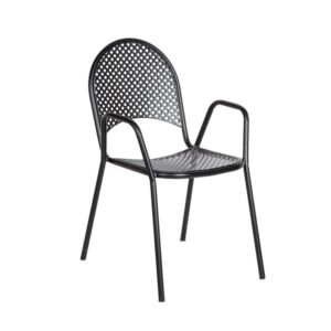 ATS metal woven back outdoor chair, with arms, black