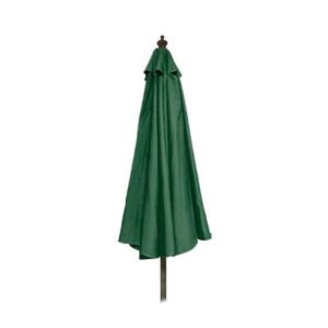 American Tables & Seating (ATS) 9ft commercial patio umbrella in green is durable, featuring aluminum frames and designed for heavy commercial use in outdoor dining. These 9-foot, crank-lift umbrellas are available in red, burgundy and green.