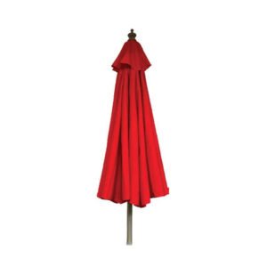 American Tables & Seating (ATS) 9ft commercial patio umbrella in red is durable, featuring aluminum frames and designed for heavy commercial use in outdoor dining. These 9-foot, crank-lift umbrellas are available in red, burgundy and green.