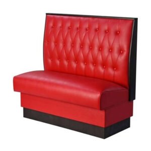 single booth, button tuft back with red vinyl upholstered booth for restaurant