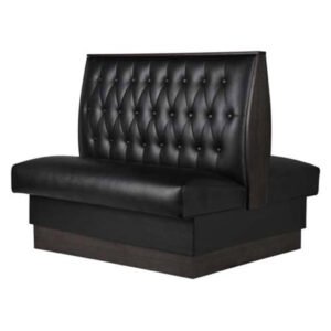 double booth, button tuft back with black vinyl upholstered booth for restaurant