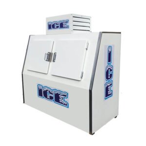 Outdoor ice merchandiser slant front, 2 doors, 225 7lb bag capacity
