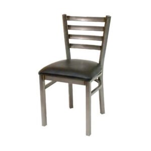 metal clear coat chair with textured black powder coat and padded vinyl seat