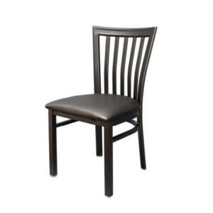 metal chair with vertical metal bars including a textured black powder coat frame