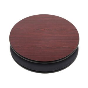 reversable laminate round table top with black over dark mahogany, 1" thick