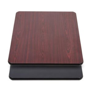 reversable laminate square table top with black over dark mahogany, 1" thick