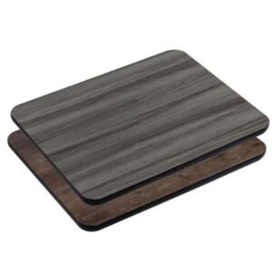 reversable laminate rectangle table top with grey wood over brown wood, 1" thick