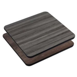 reversable laminate square table top with grey wood over brown wood, 1" thick