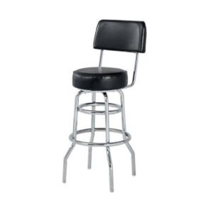 swivel barstool, round seat with framed back on double ring chrome base