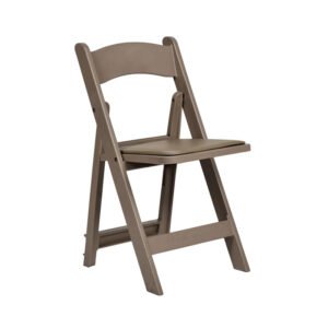 brown or beige folding event chair. wedding chair, in resin. plastic event chair. folding chair. folding wedding chair.