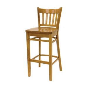 5 slat vertical back wood barstool with solid wood seat in cherry