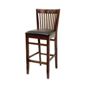 wood flared slat-back barstool with padded seat.