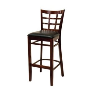 wood window barstool with padded seat.