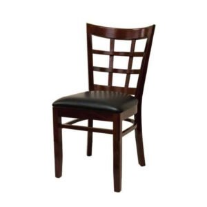 wood window chair with padded seat.