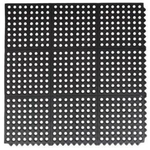 Rubber Floor Mat, 3' x 3' Interlocking - Black